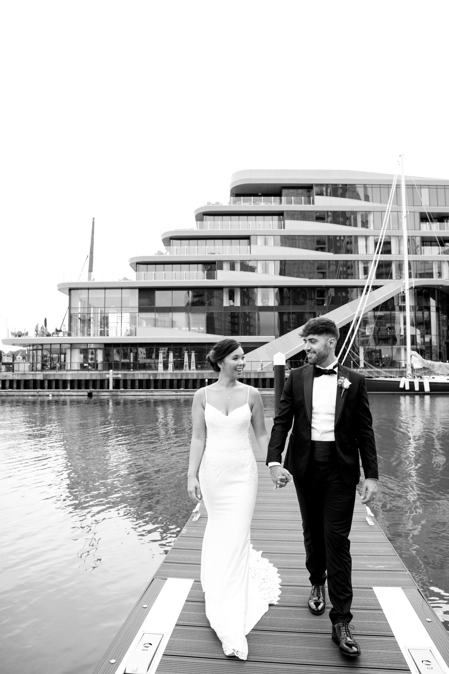 southampton harbour hotel bride and groom walking