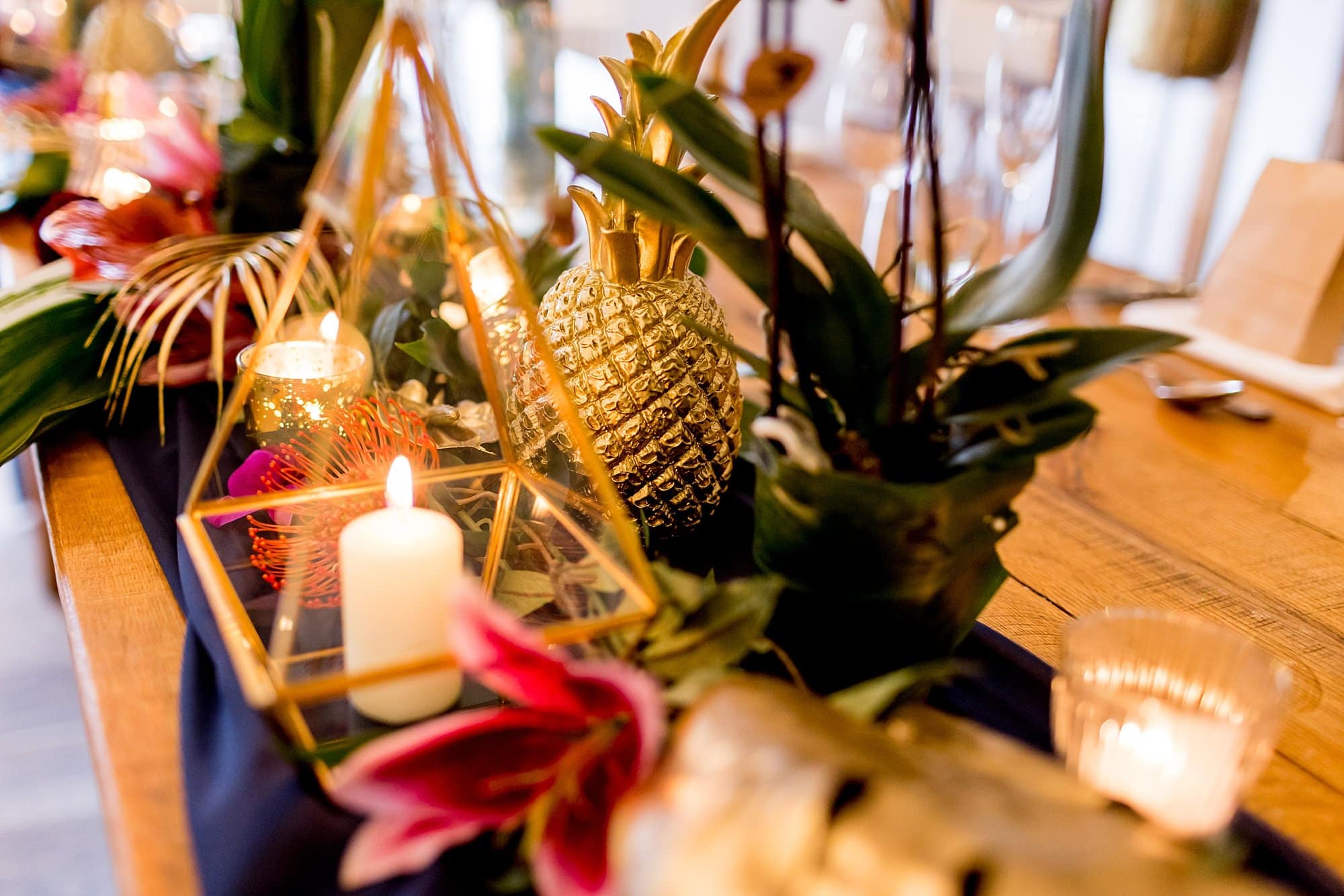 burley manor lgbtq colourful tropical wedding styling golden pineapple