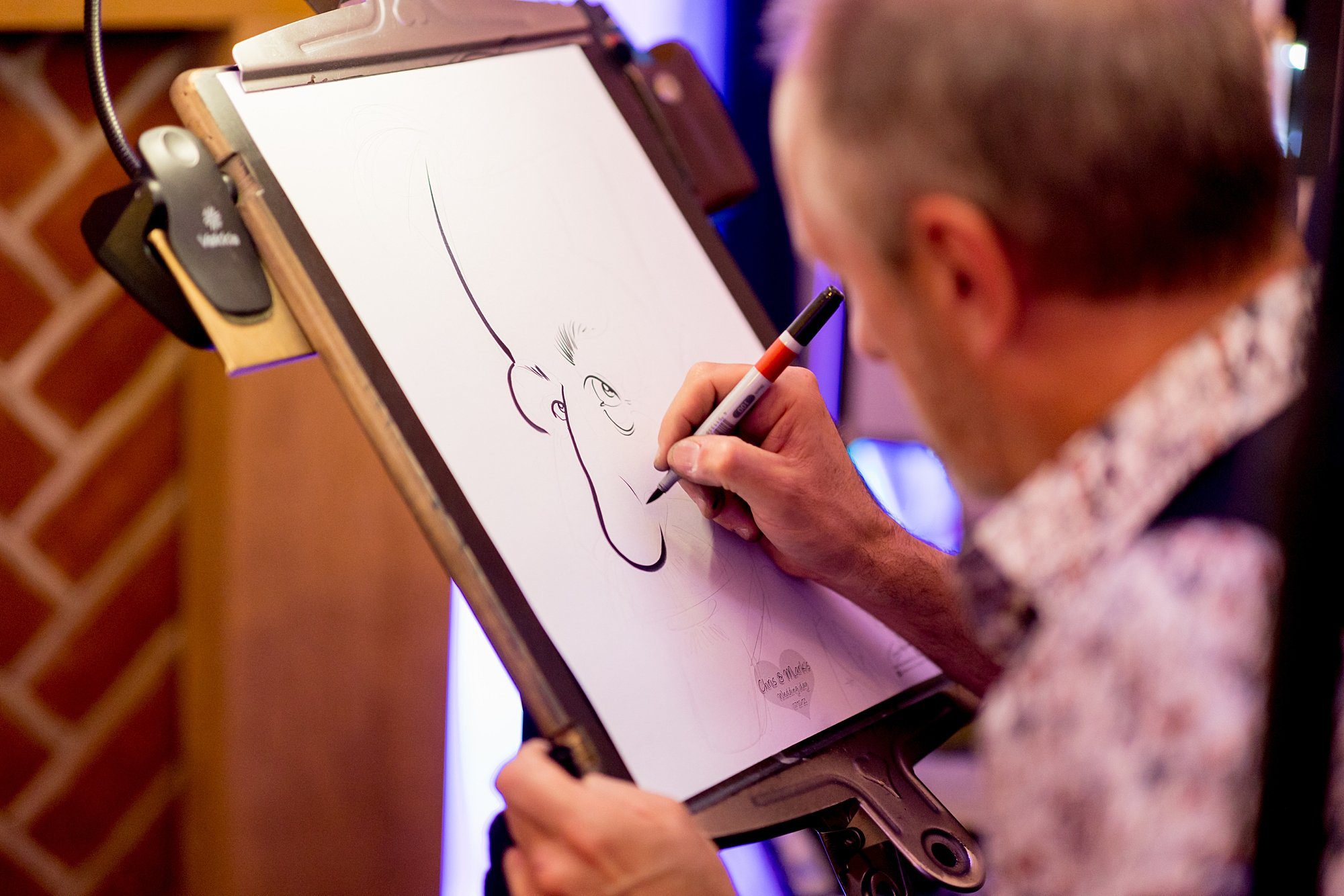 burley manor wedding reception caricaturist 