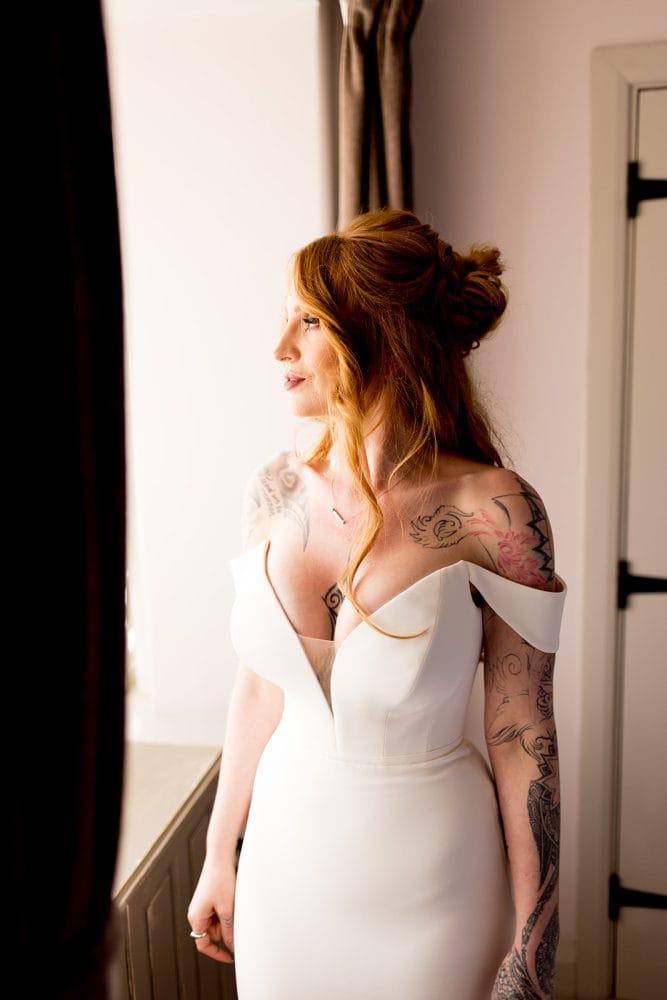 Bride wearing a white wedding dress on wedding day
