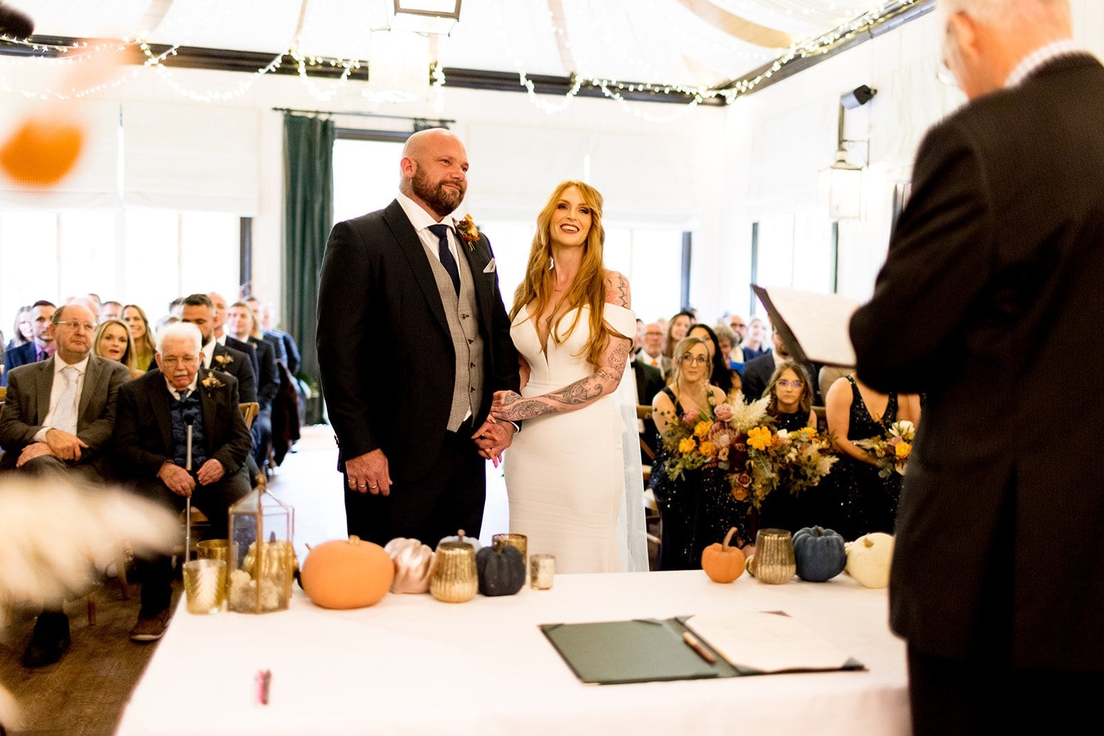 Bride and groom saying their vows at wedding ceremony 