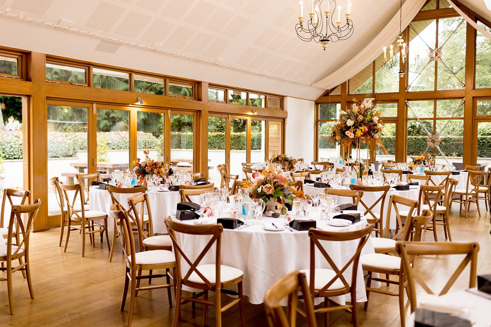 Larmer Tree wedding breakfast Autumn inspired decor