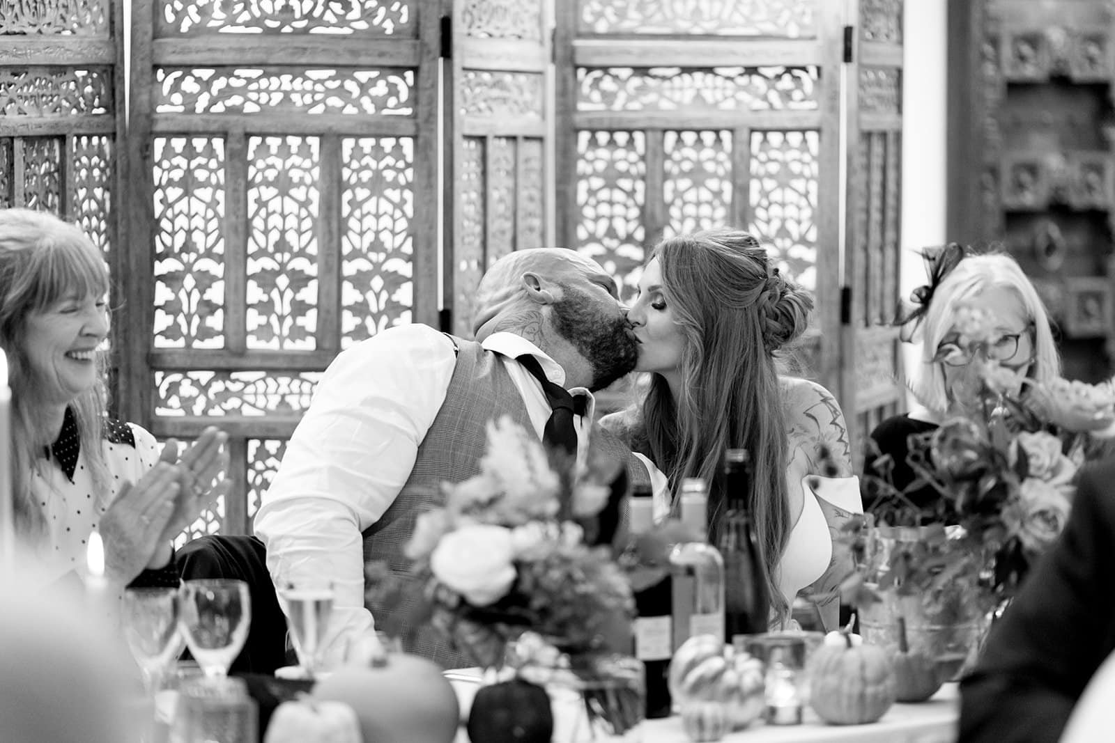 Wedding couple at wedding reception