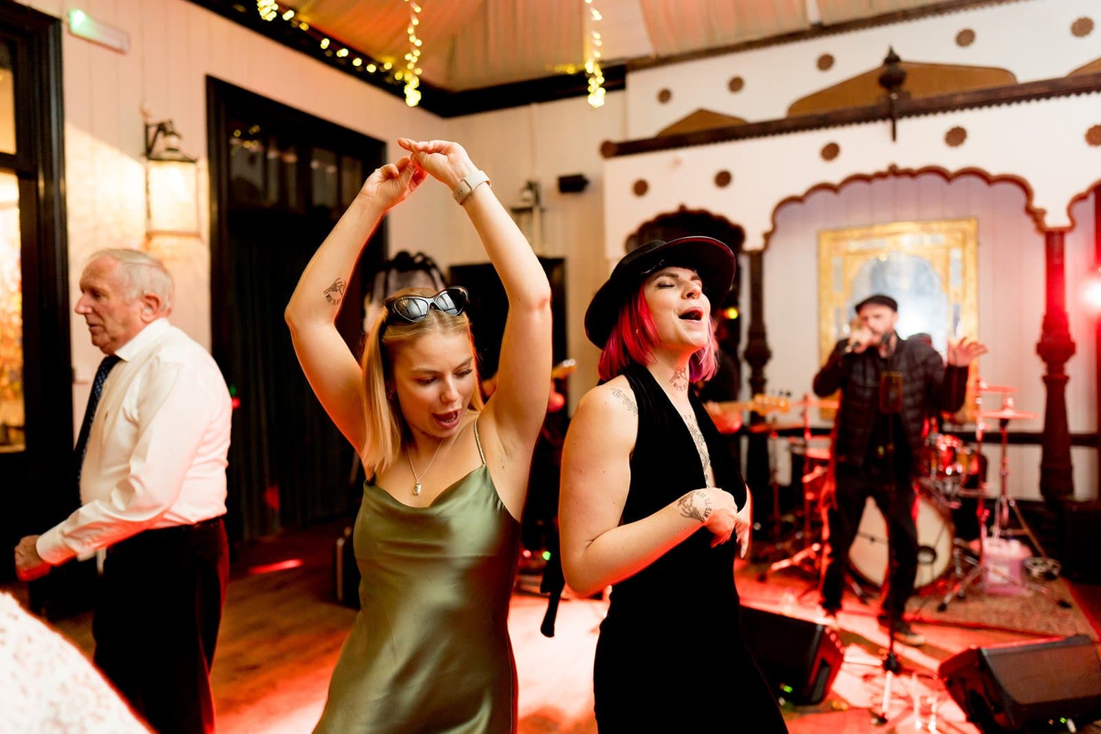 Fun wedding party guests at Larmer Tree