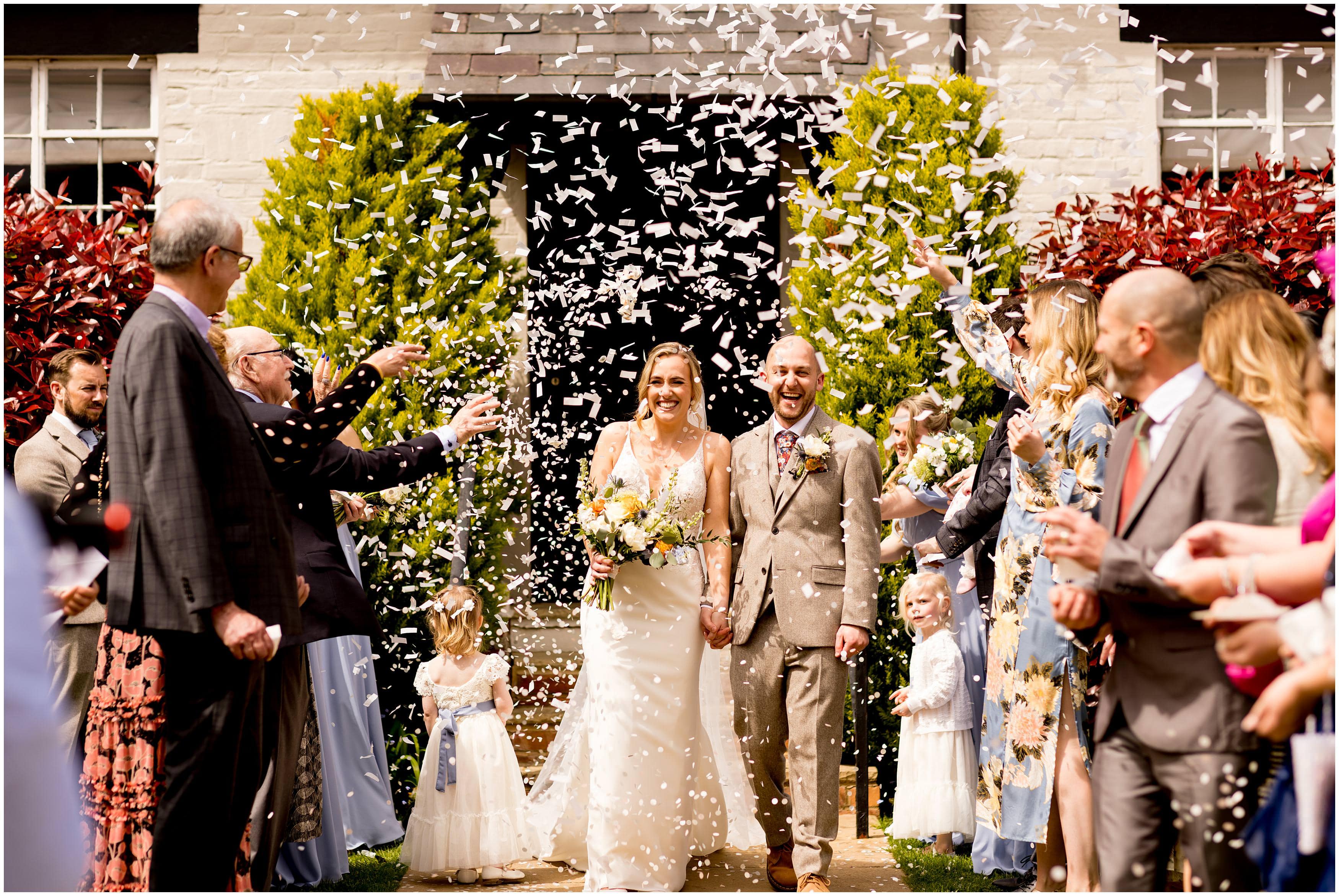 White confetti wedding photo at Burley Manor
