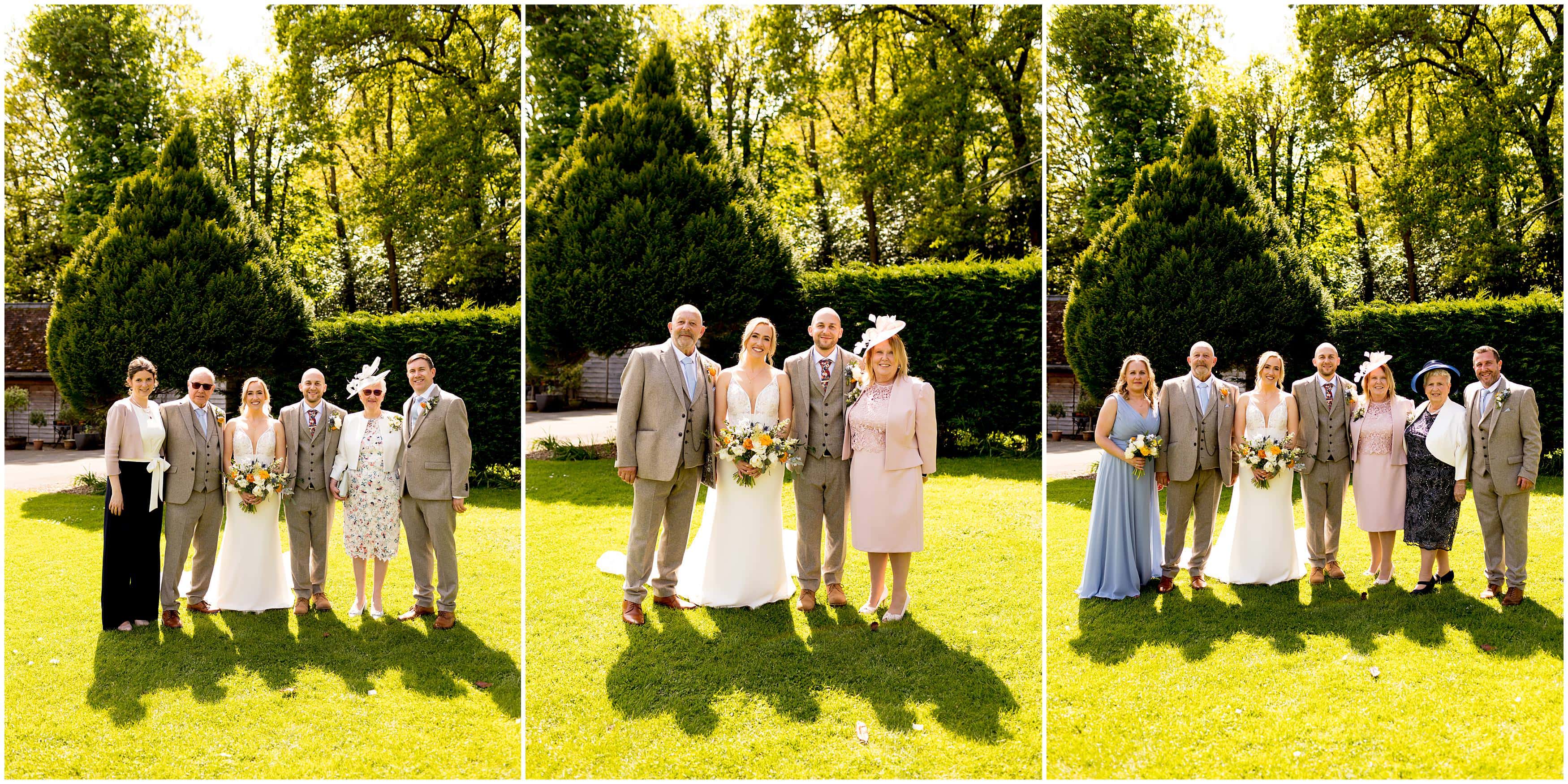 Family wedding group photos at Burley Manor