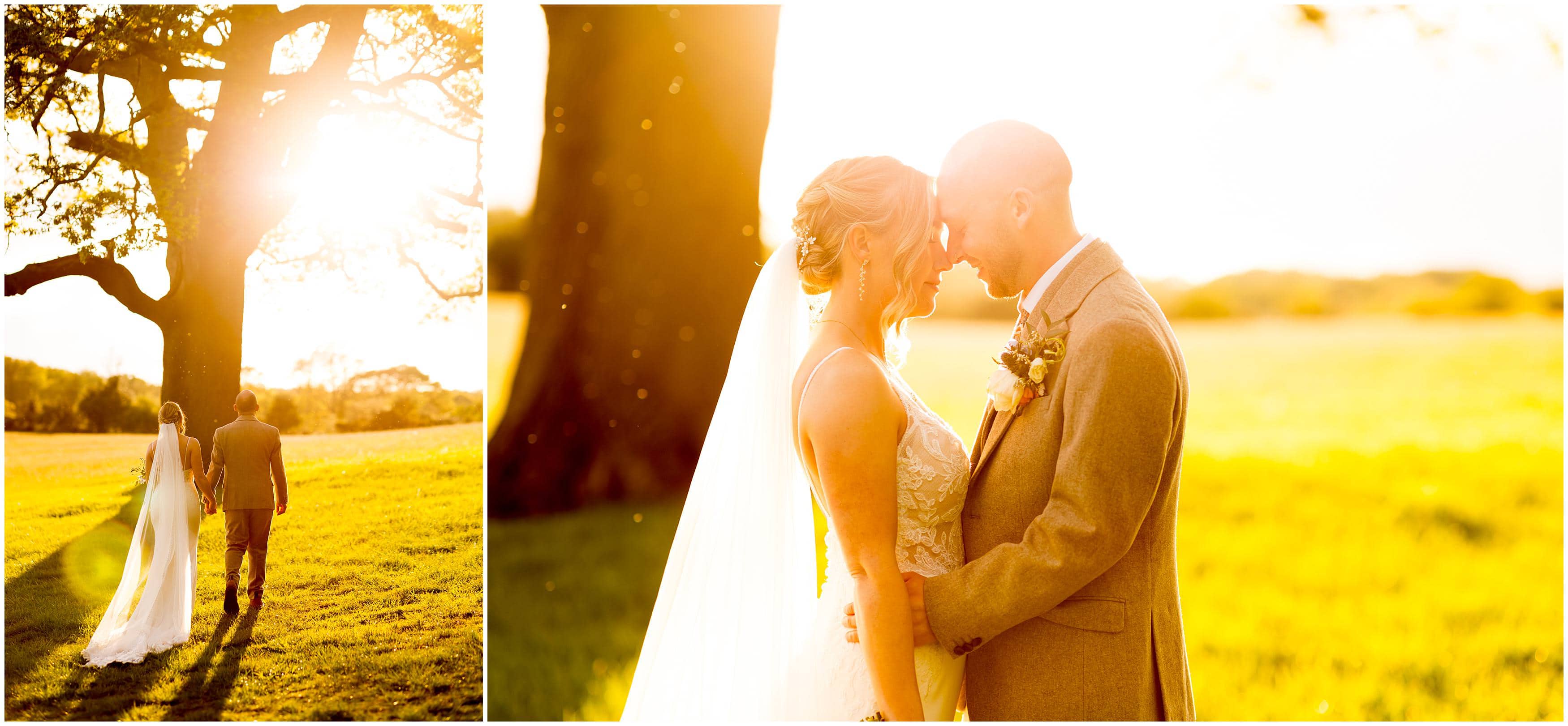 Romantic sunset couple wedding portraits