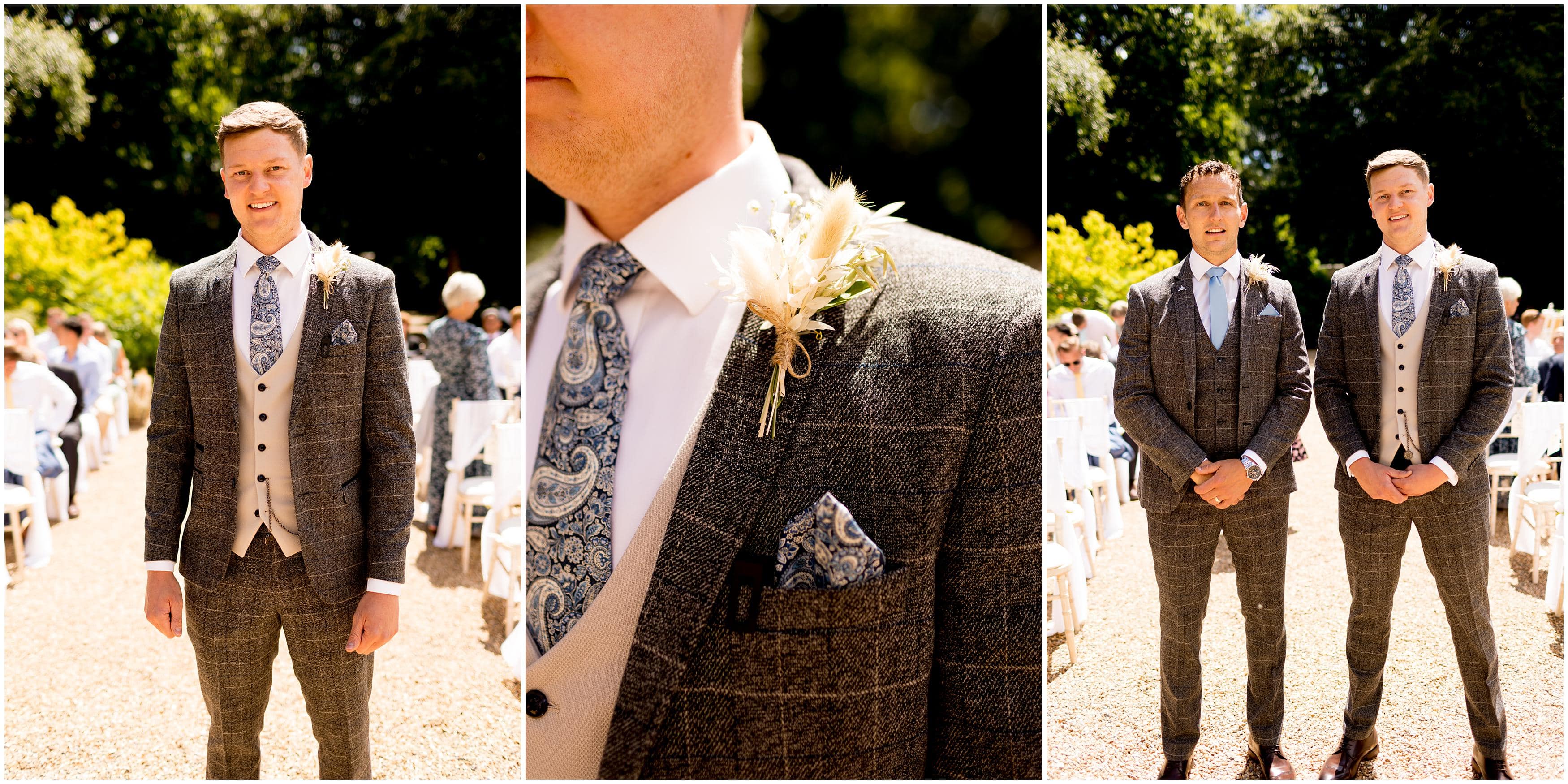 Groom tweed suite on wedding day