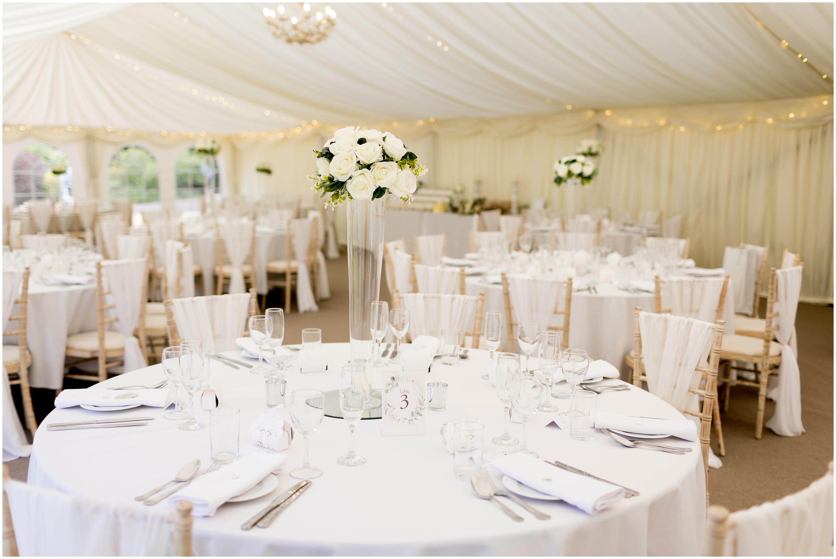 White wedding marquee decor in Hampshire