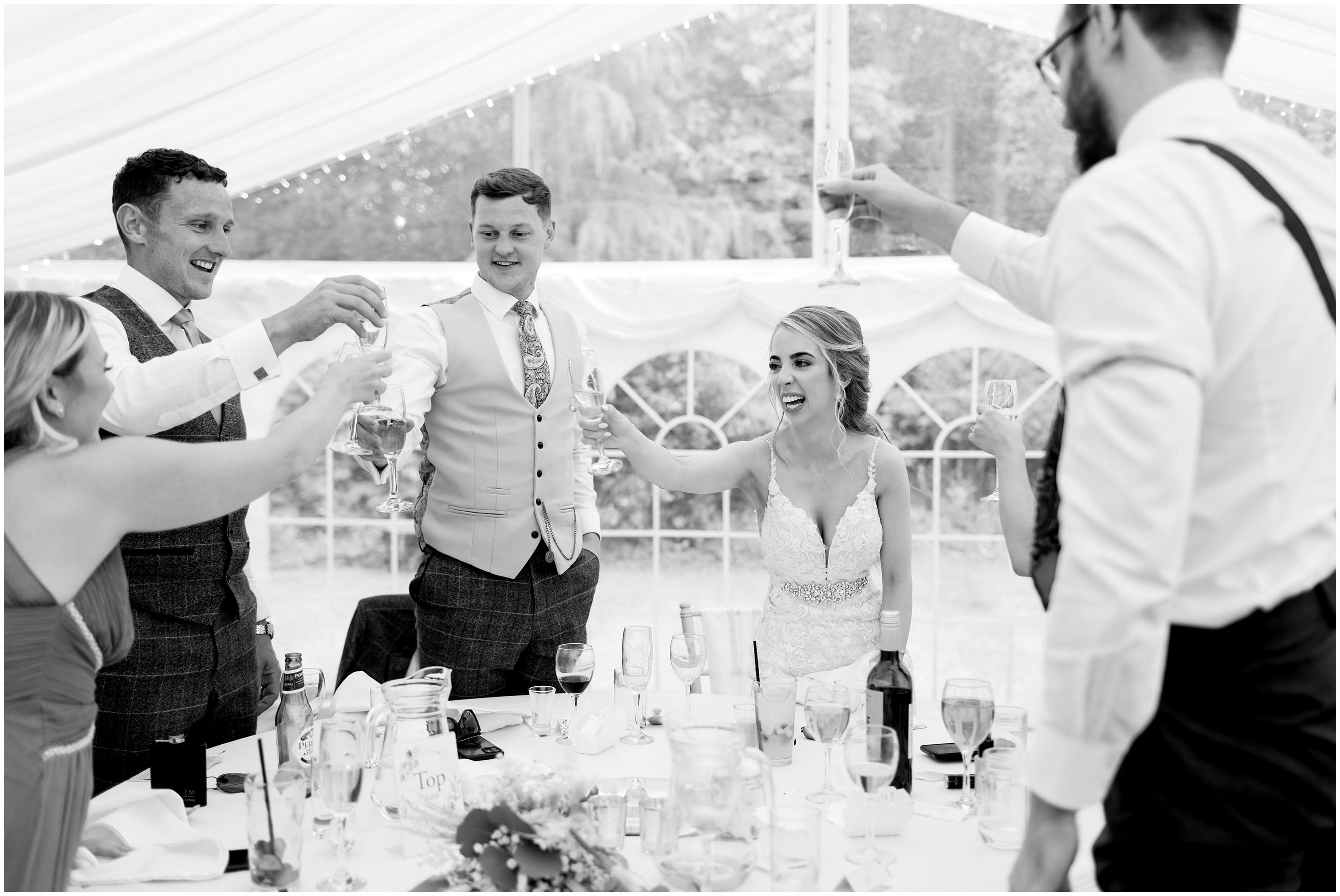Champagne toast at elegant wedding reception