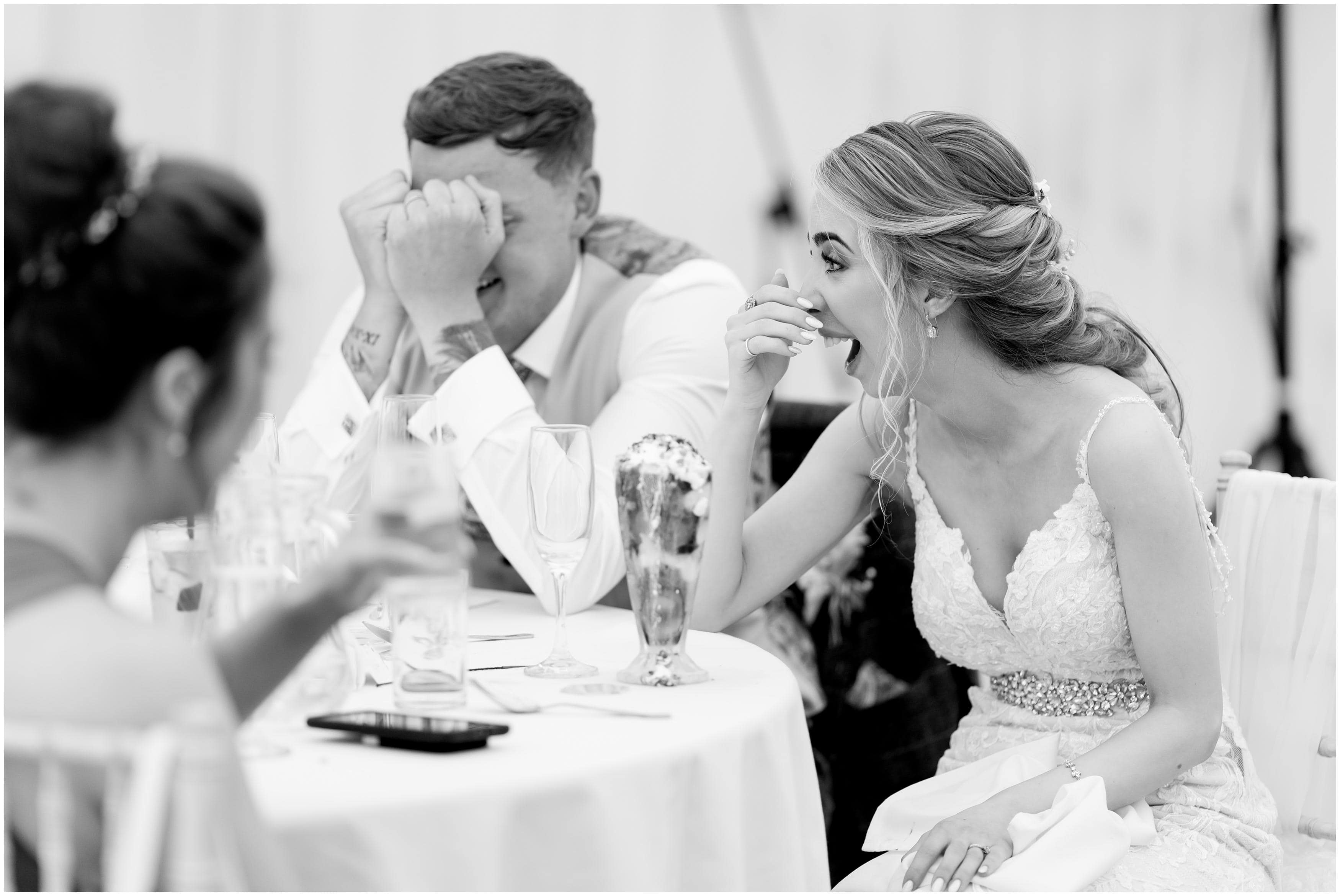Candid wedding photos of bride and groom