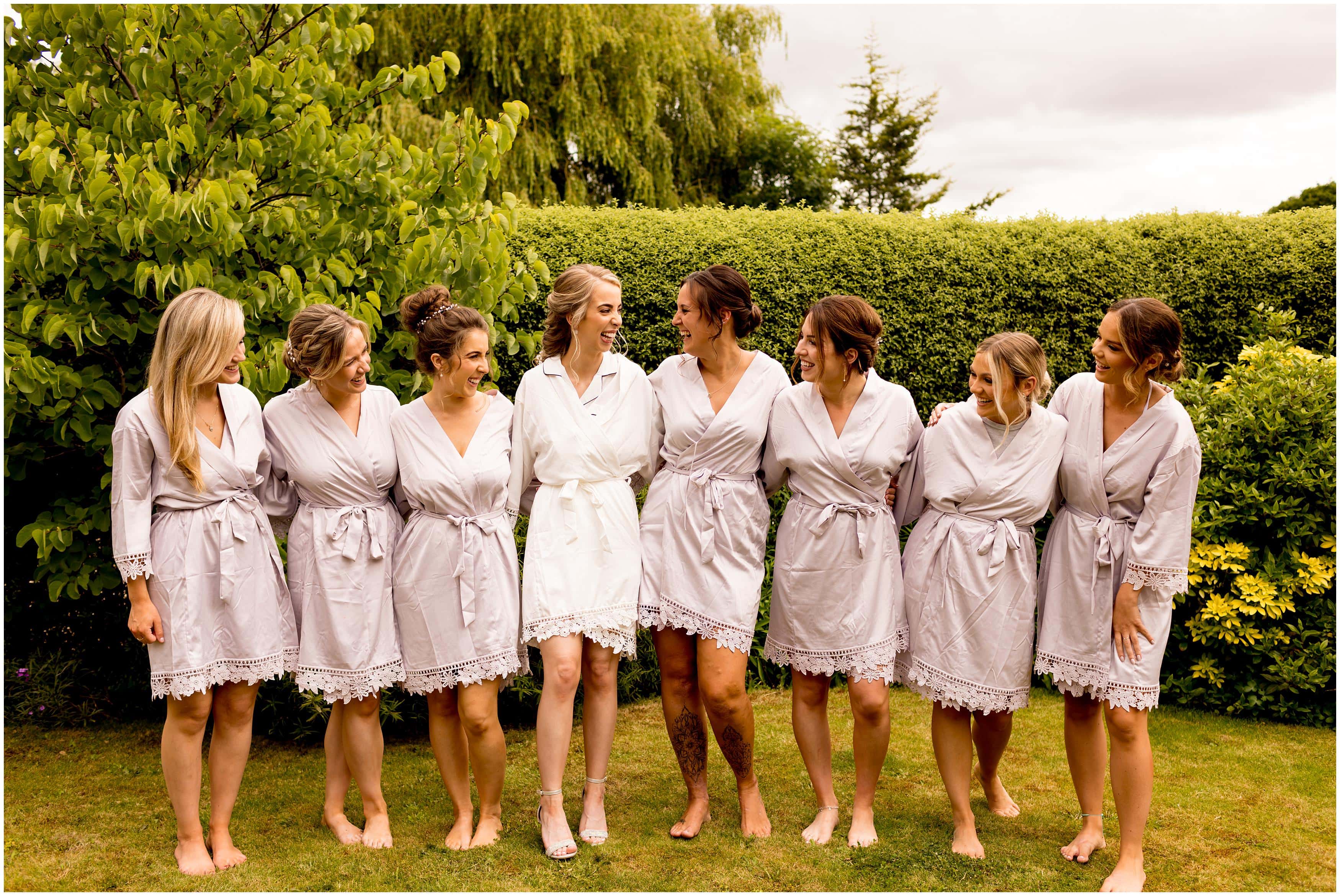 Bridesmaids in matching robes for Hampshire wedding